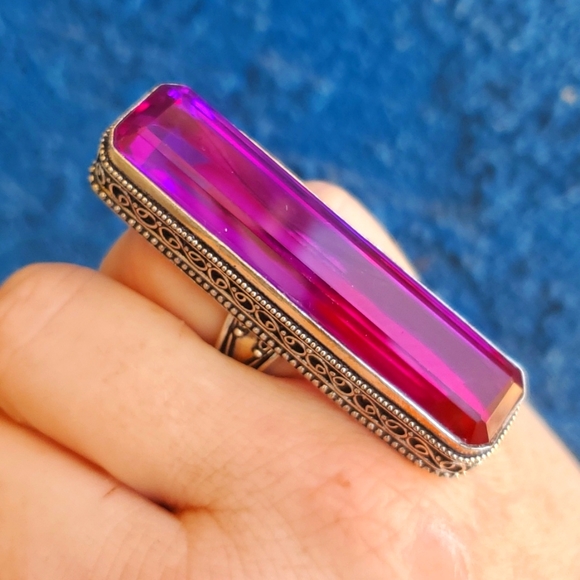 New Amazing Oversized Bi-Color Tourmaline 925 Silver Statement Ring. - Picture 7 of 16